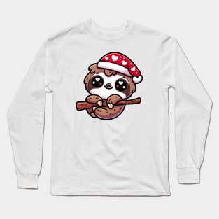 Cute Kawaii Valentine's Sloth with a Hearts Hat Long Sleeve T-Shirt